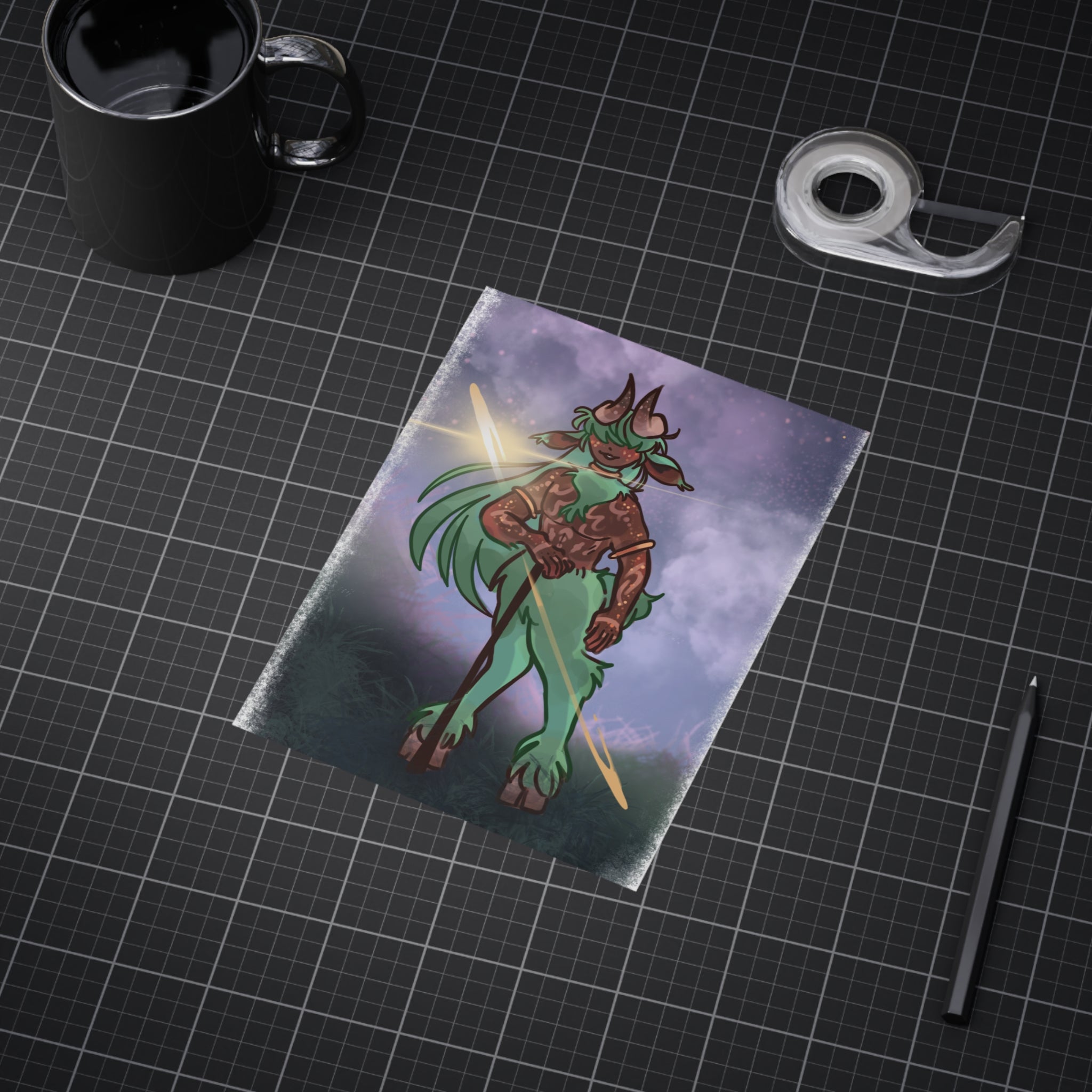 Mystic Satyroid Art Print — Light Green & Chocolate Unframed Print