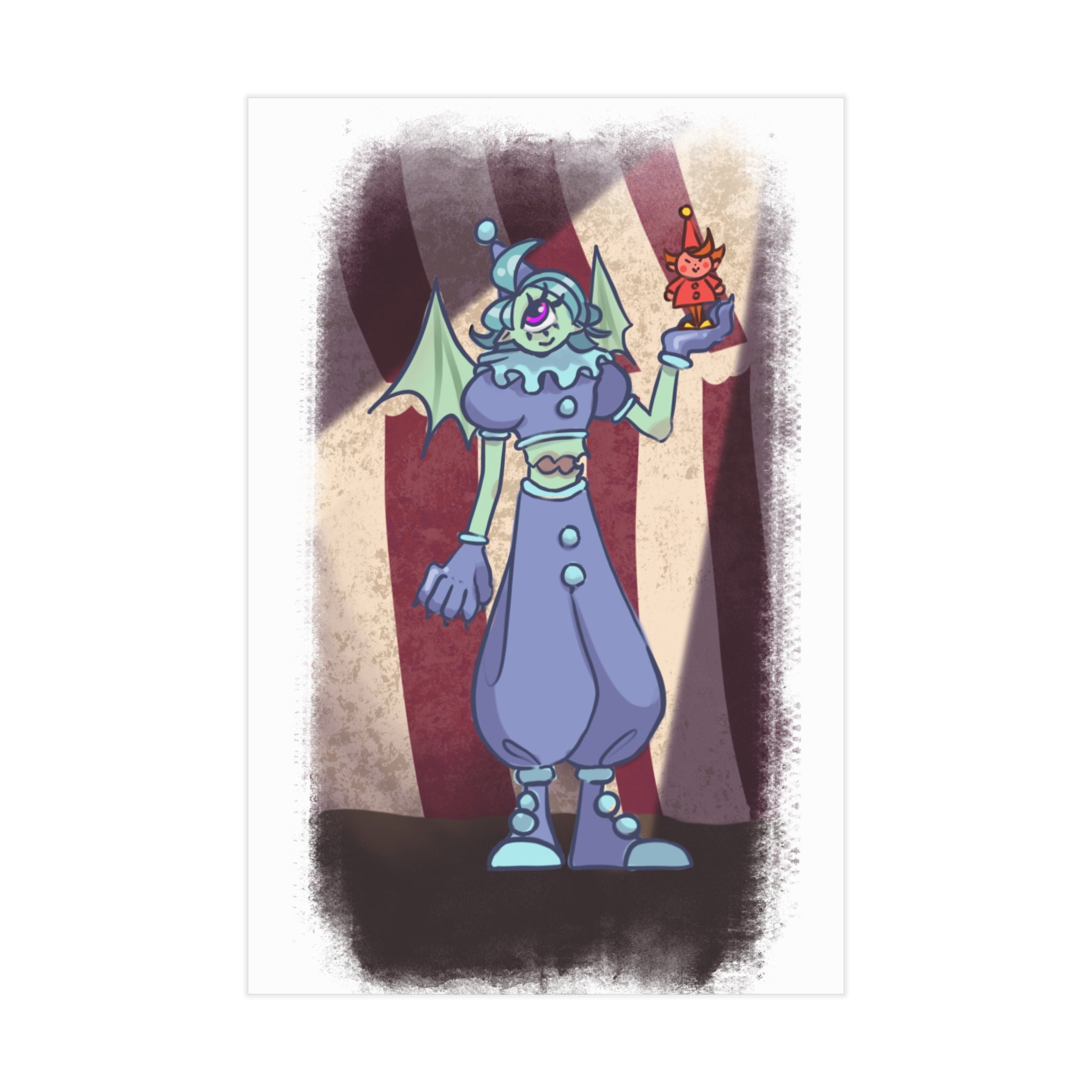 Creepy Carnival Clown Art Print — Unframed Horror Illustration