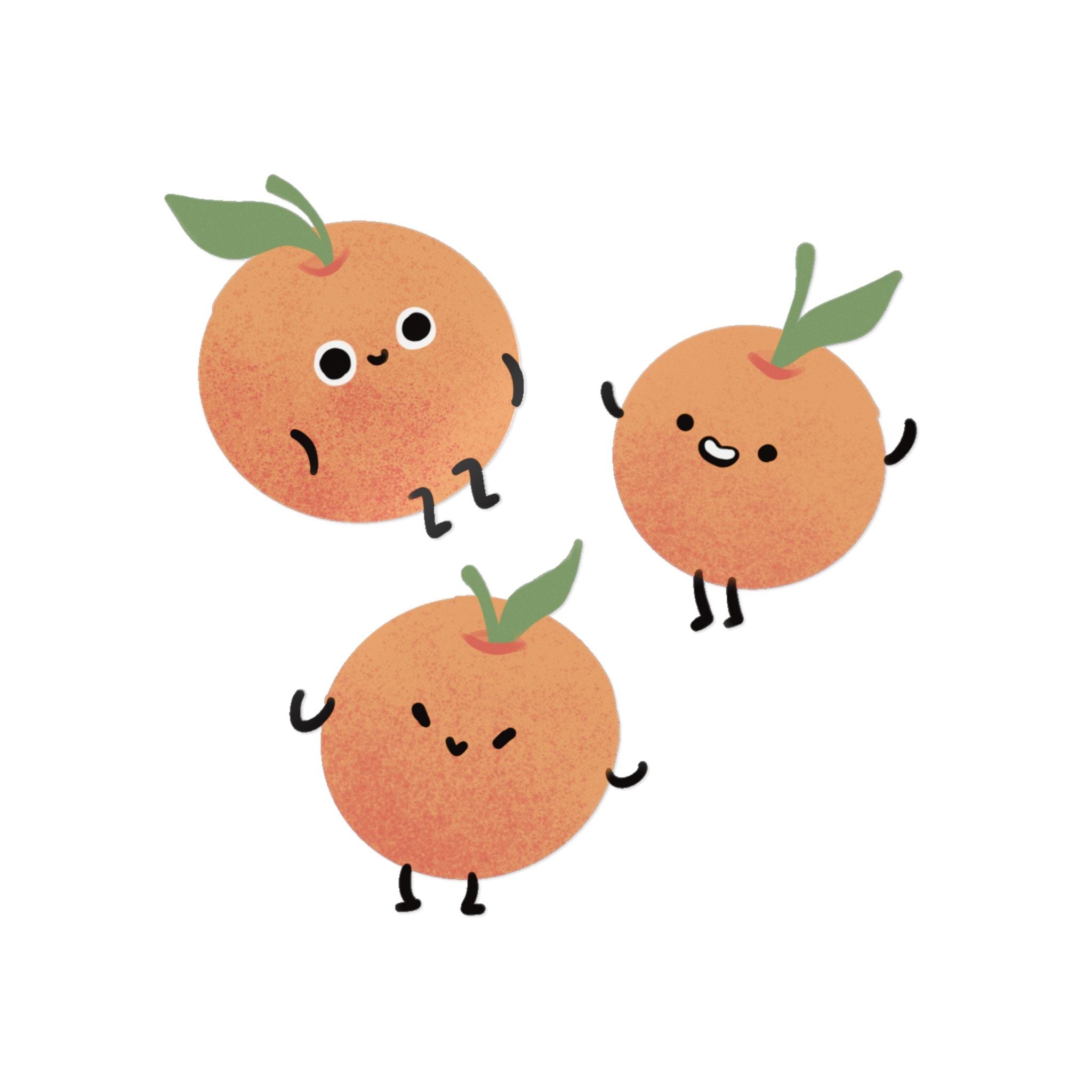 Kawaii Orange Friends Die-Cut Sticker Set — Cute Fruit DTF Stickers (3-Pack)