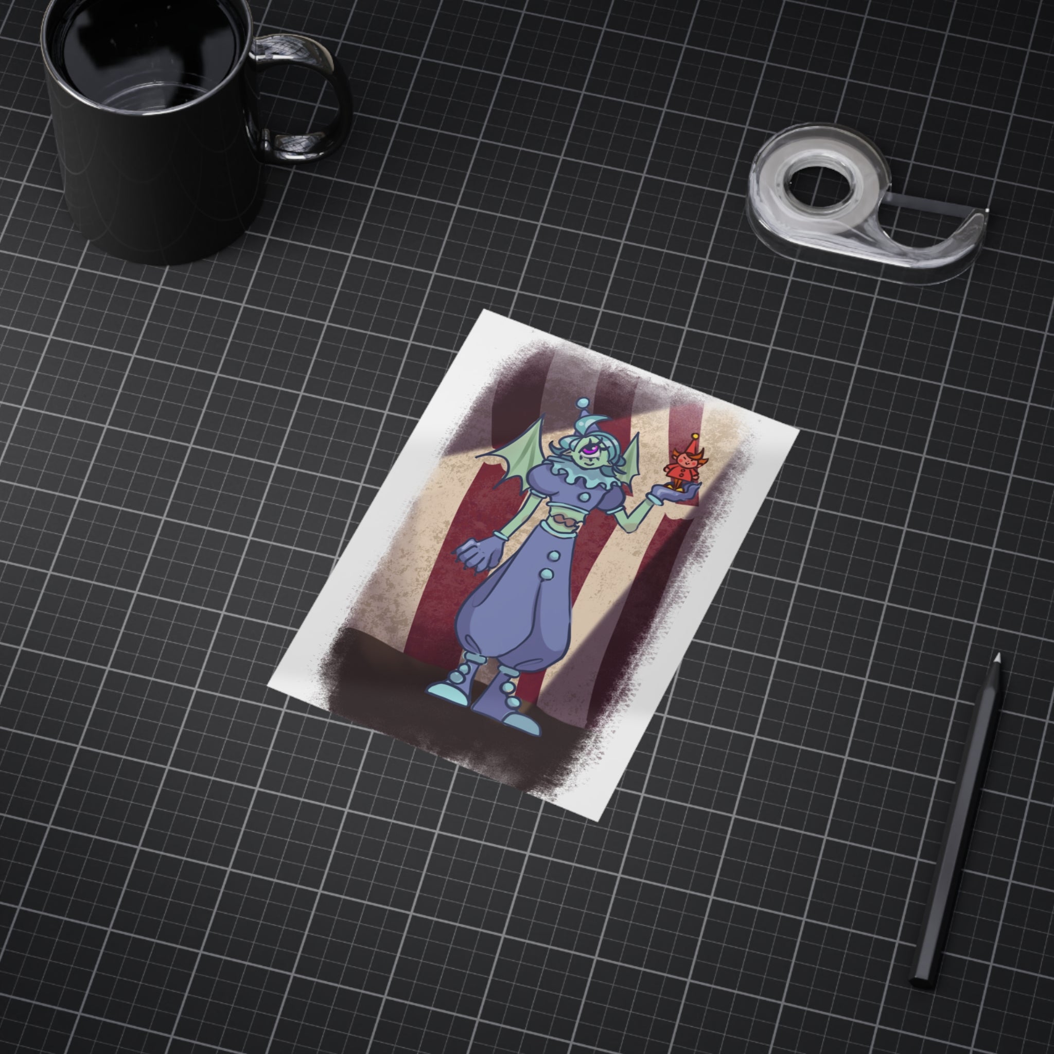 Creepy Carnival Clown Art Print — Unframed Horror Illustration