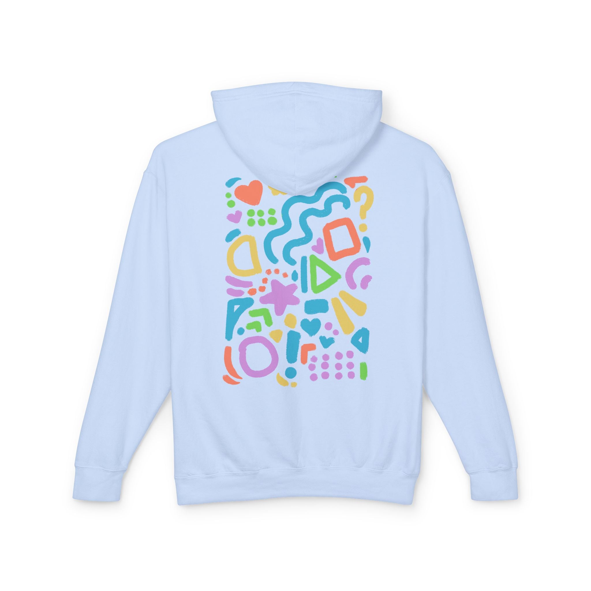 Happy Abstract Shapes Hoodie — Colorful Fun Back Design