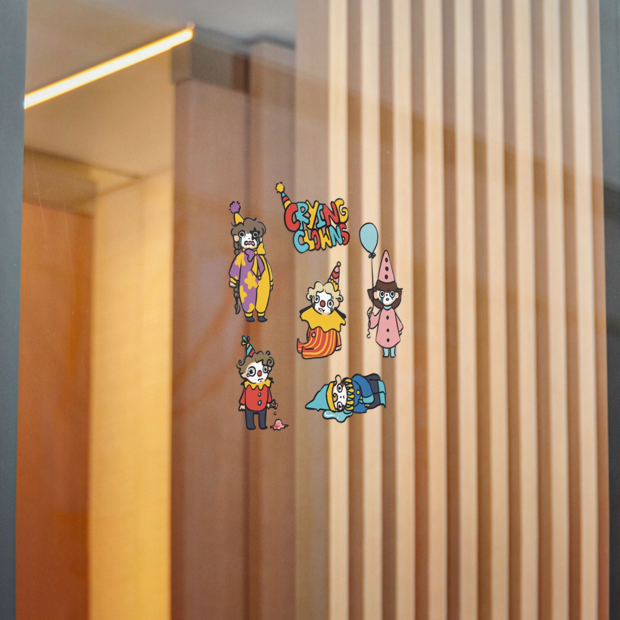 Crying Clowns Die-Cut Sticker — Cute Colorful Sad Clowns