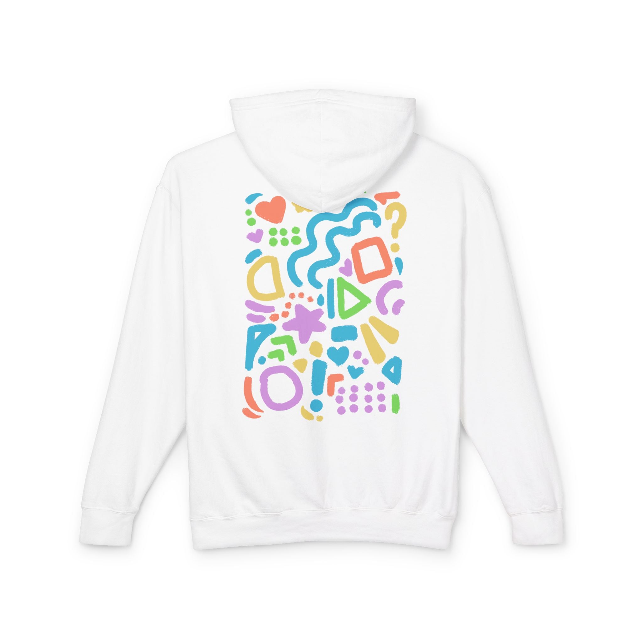 Happy Abstract Shapes Hoodie — Colorful Fun Back Design