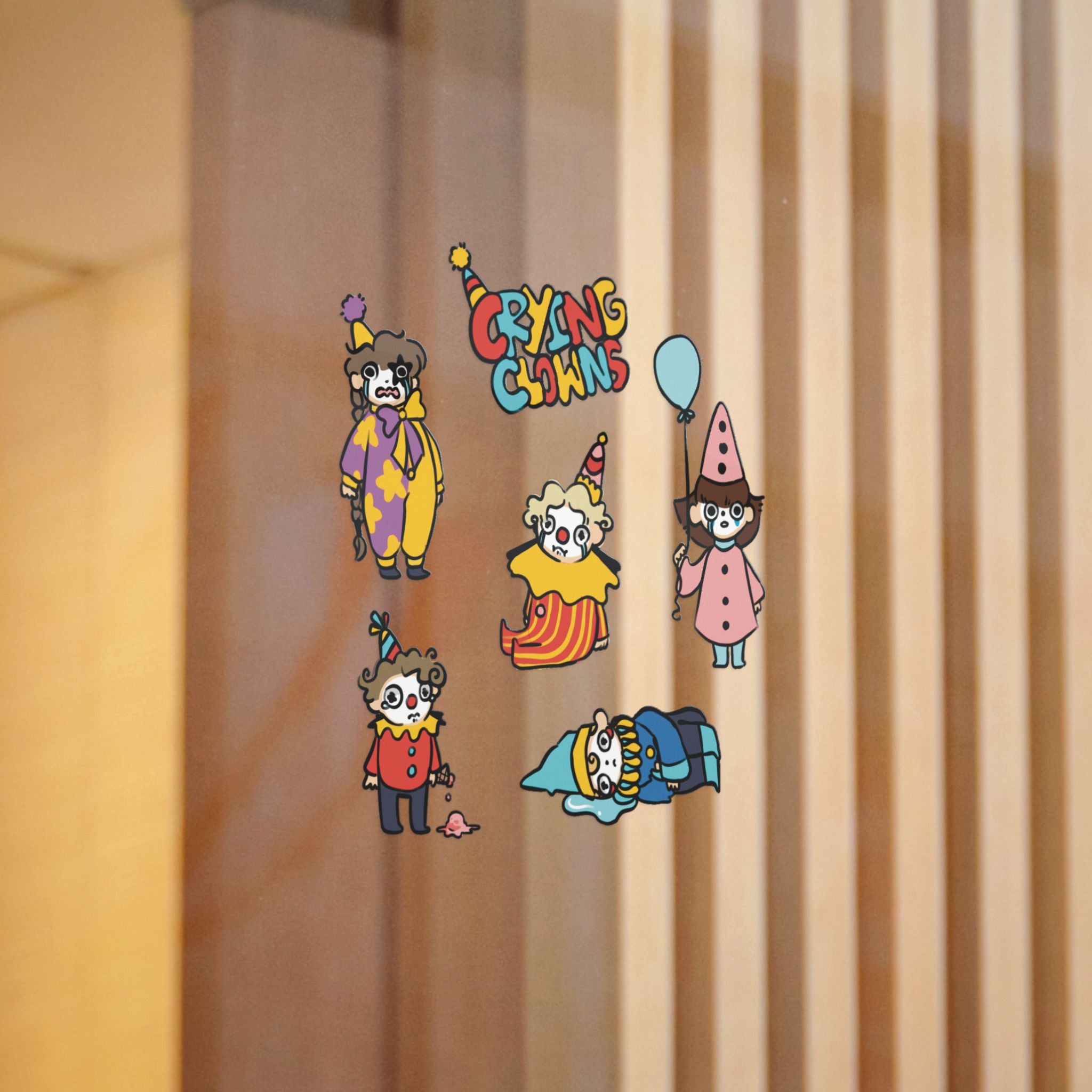 Crying Clowns Die-Cut Sticker — Cute Colorful Sad Clowns